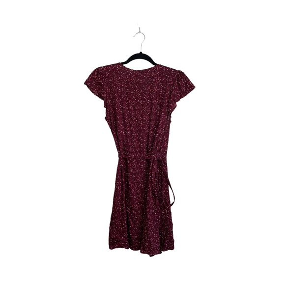 aerie Dark Red Ditsy Floral Print Wrap Front Mini Dress Size Small Women’s - Picture 7 of 13